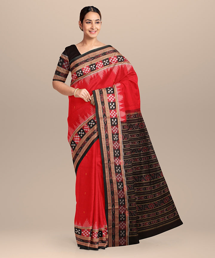 Red black cotton handloom sambalpuri saree