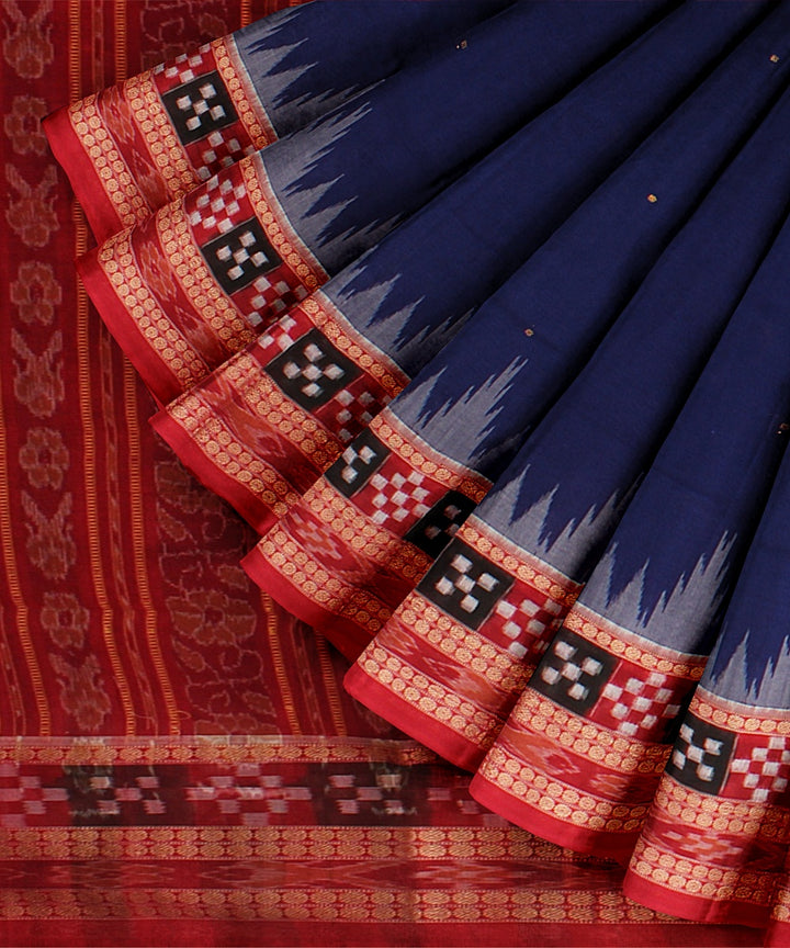 Royal blue red cotton handloom sambalpuri saree