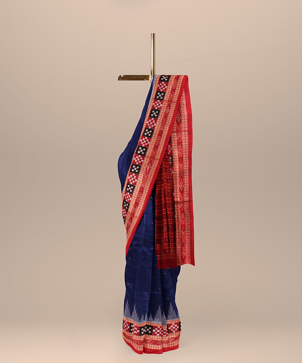 Royal blue red cotton handloom sambalpuri saree