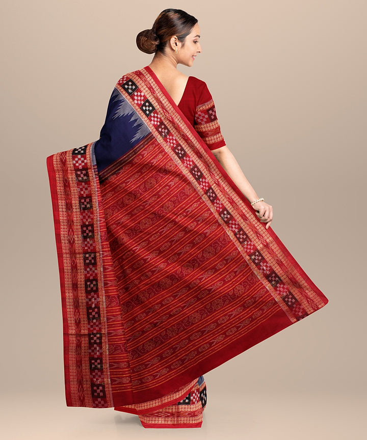 Royal blue red cotton handloom sambalpuri saree