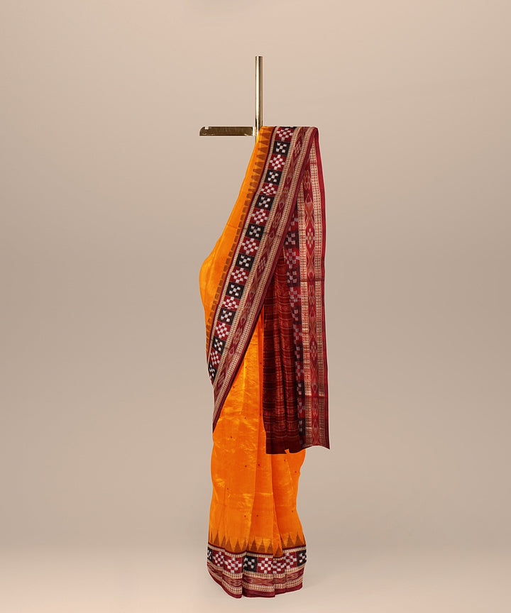 Yellow maroon cotton handloom sambalpuri saree