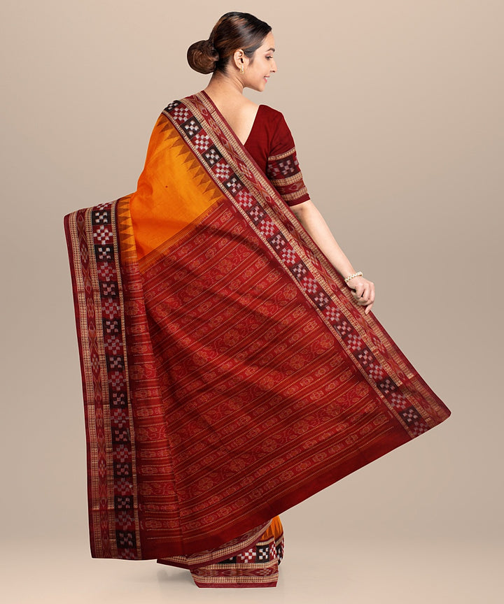 Yellow maroon cotton handloom sambalpuri saree