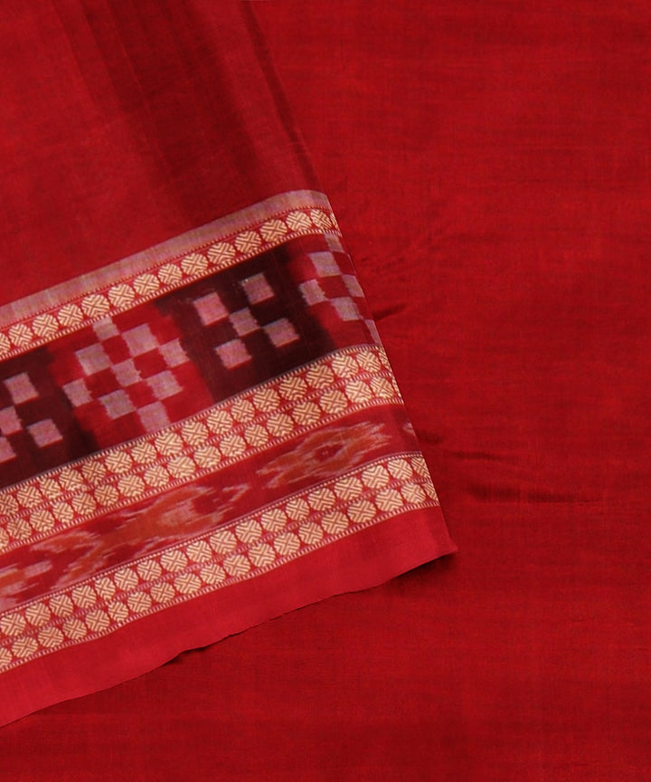 Deep olive green red cotton handloom sambalpuri saree