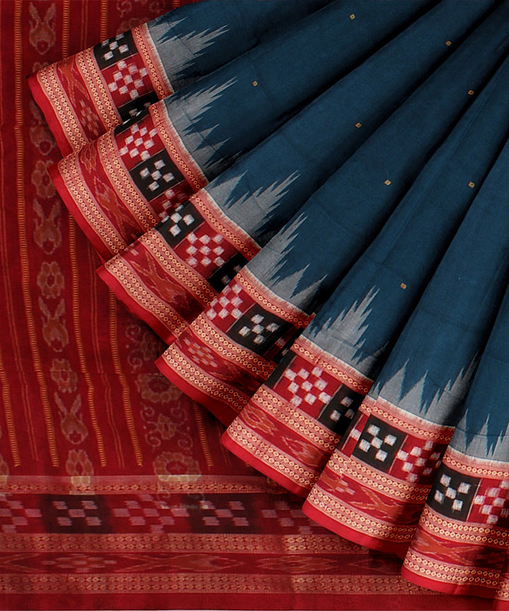 Cobalt blue red cotton handloom sambalpuri saree