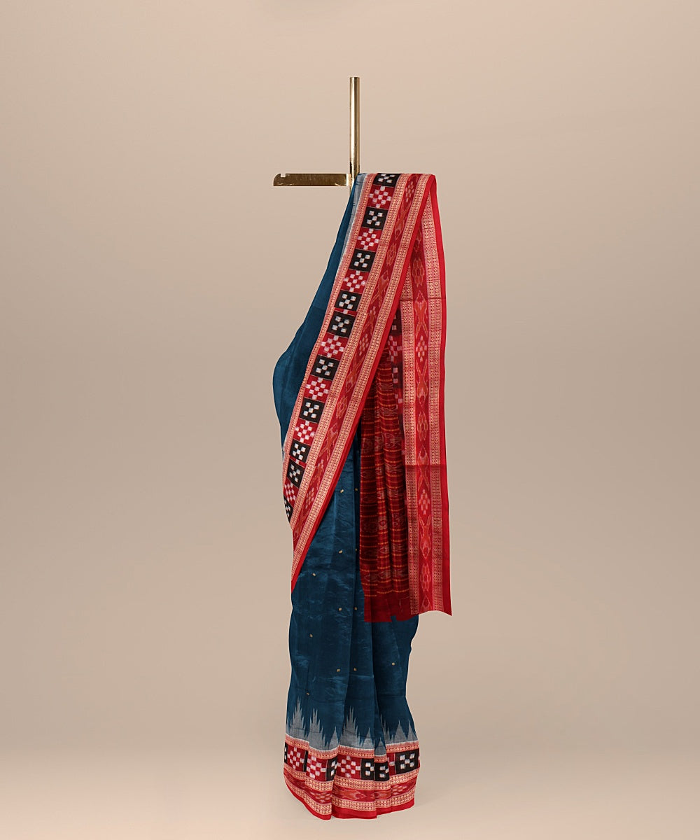 Cobalt blue red cotton handloom sambalpuri saree