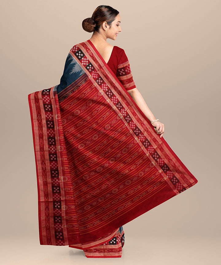 Cobalt blue red cotton handloom sambalpuri saree