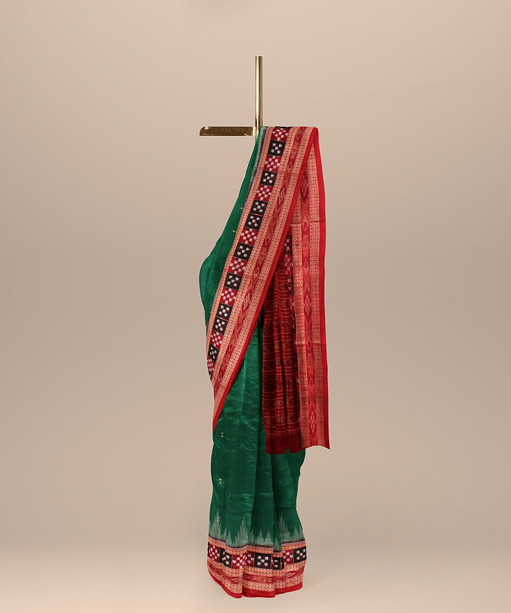 Light green red cotton handloom sambalpuri saree