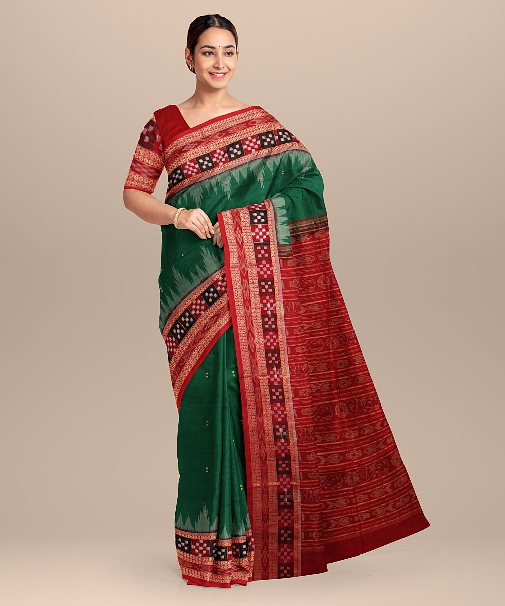 Light green red cotton handloom sambalpuri saree