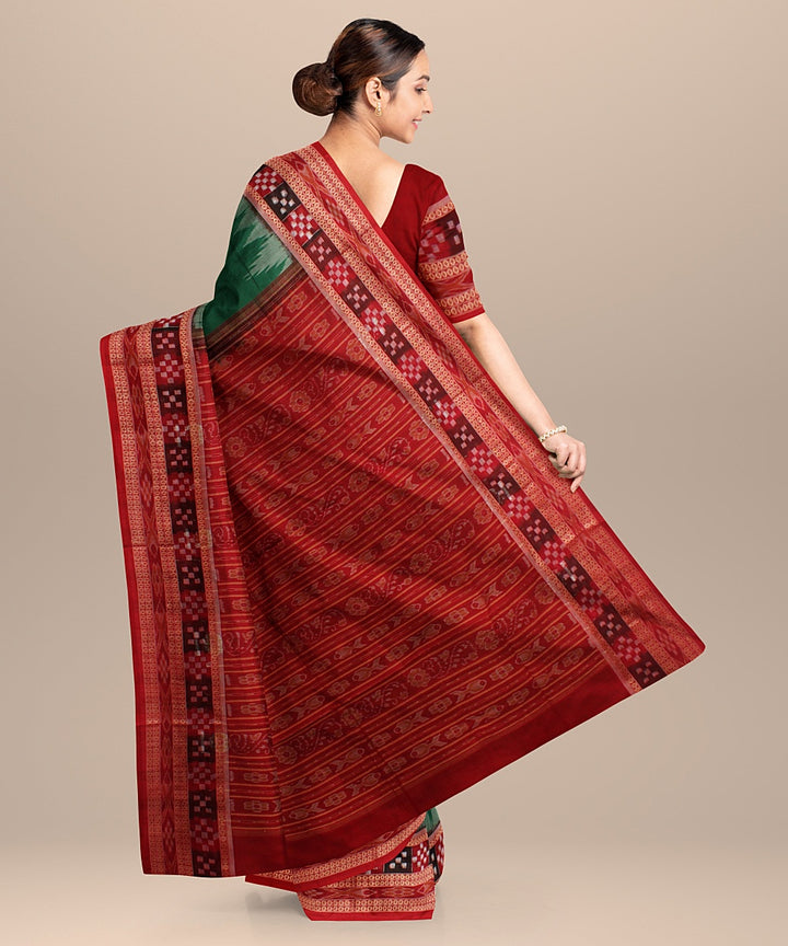 Light green red cotton handloom sambalpuri saree