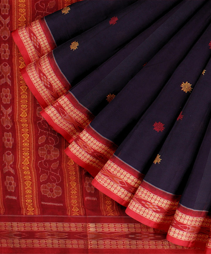 Navy blue maroon cotton handloom bomkai saree