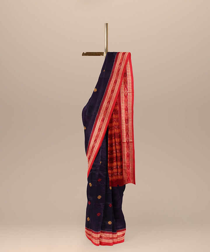 Navy blue maroon cotton handloom bomkai saree