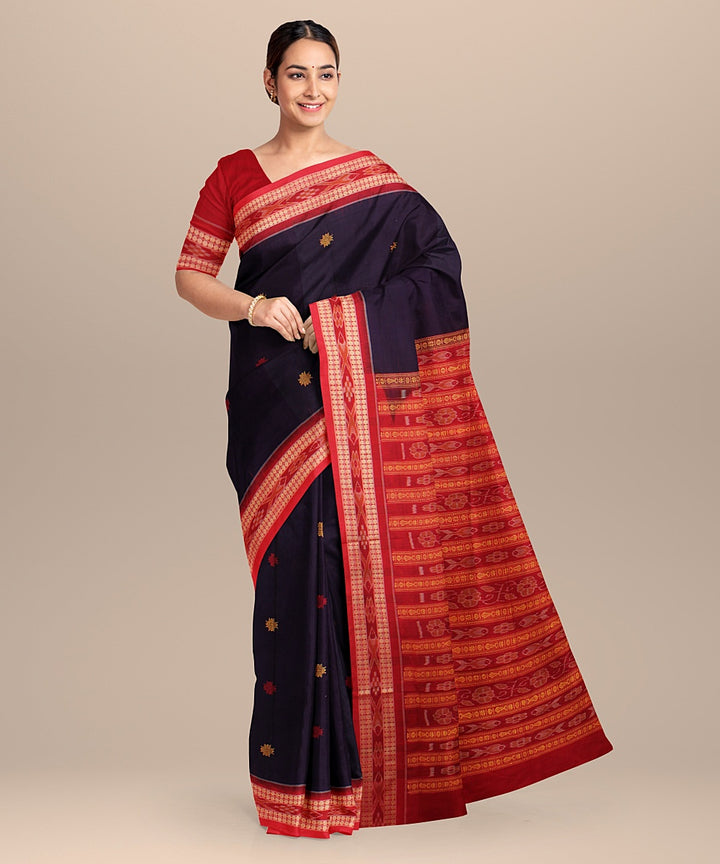 Navy blue maroon cotton handloom bomkai saree