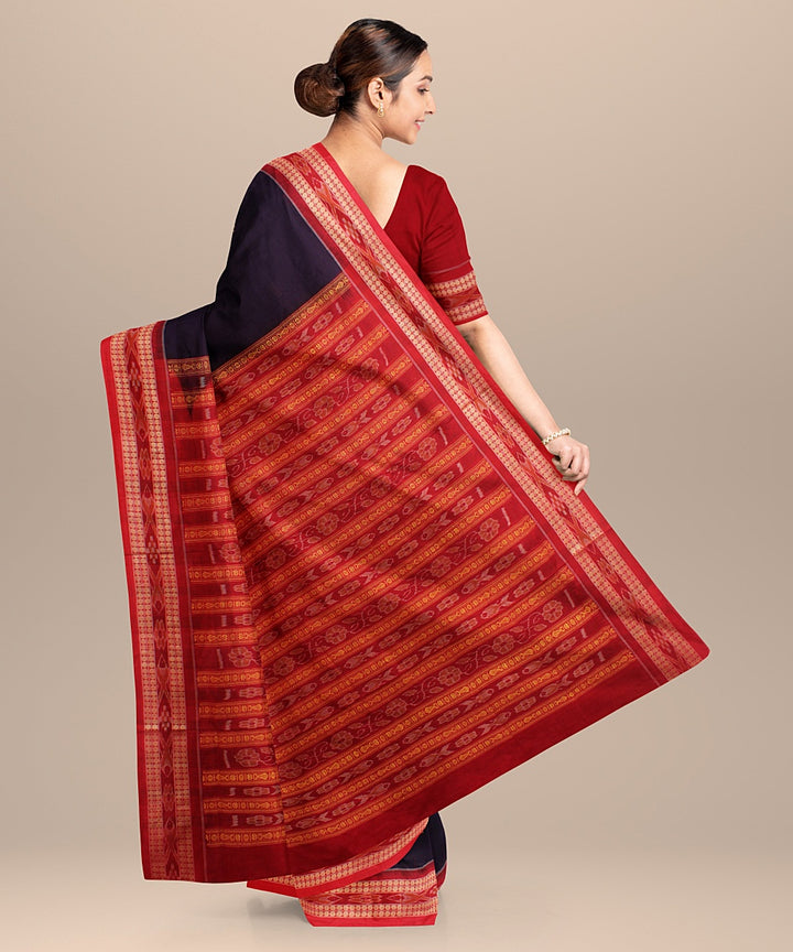 Navy blue maroon cotton handloom bomkai saree