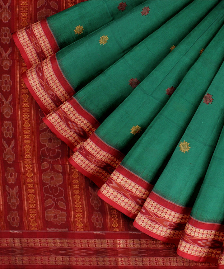 Light green maroon cotton handloom bomkai saree