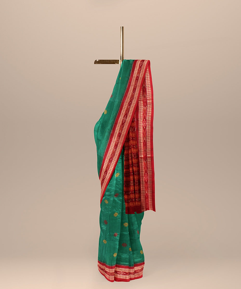 Light green maroon cotton handloom bomkai saree