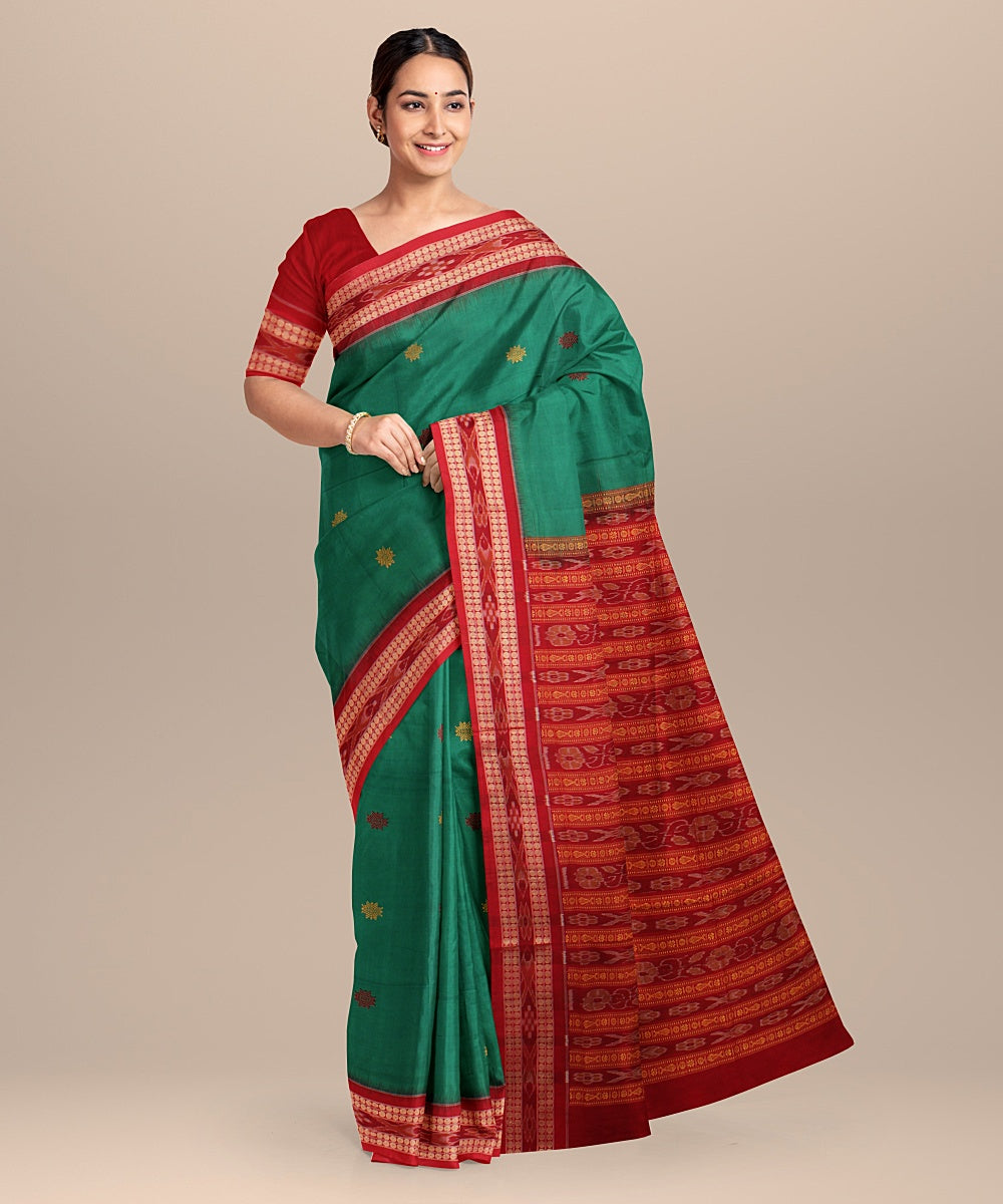 Light green maroon cotton handloom bomkai saree