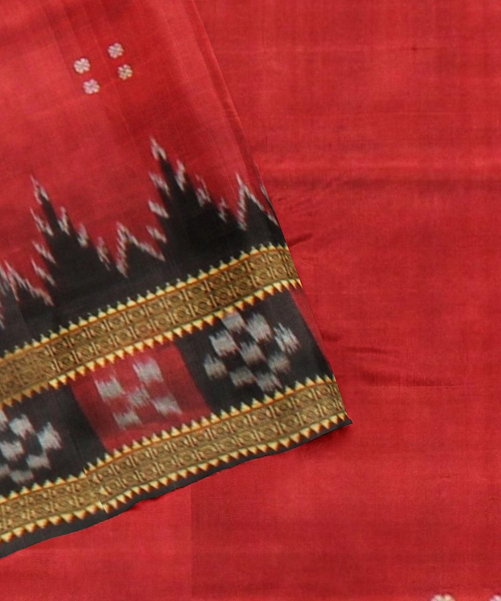 Maroon black handloom khandua silk saree