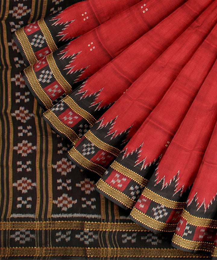 Maroon black handloom khandua silk saree