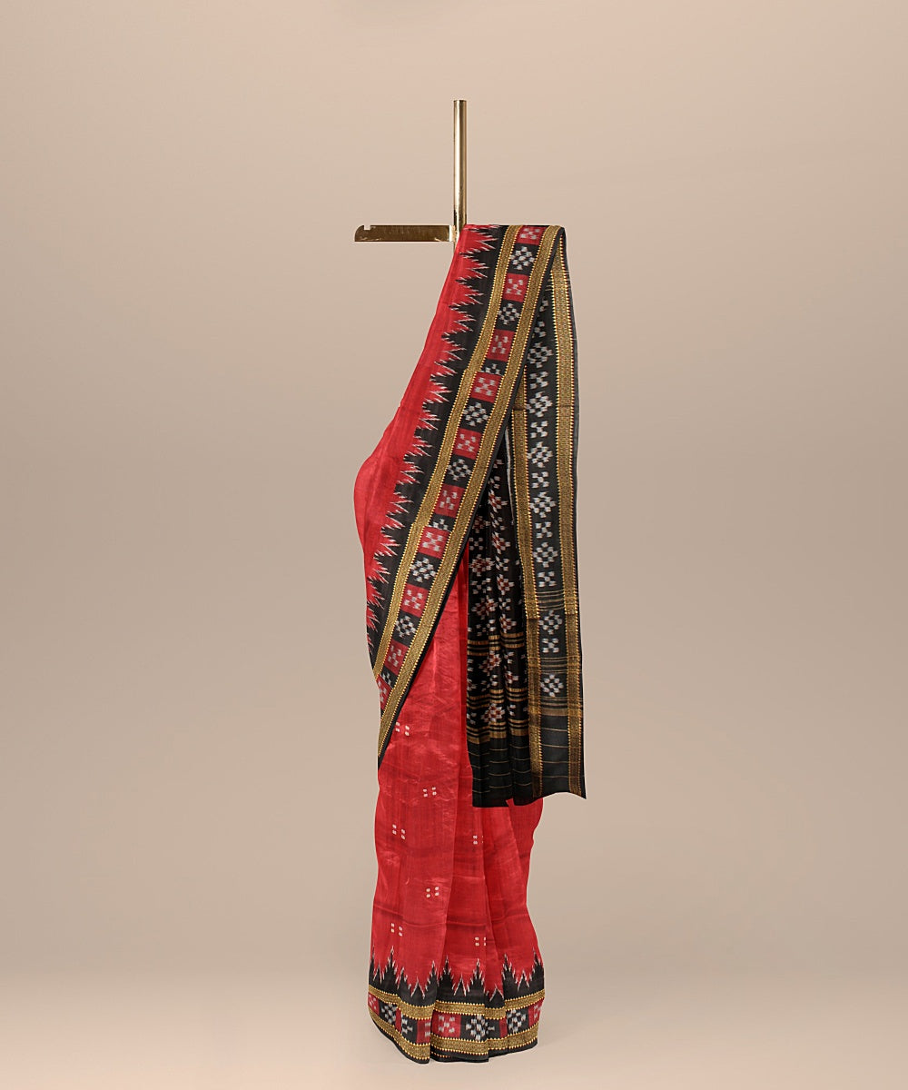 Maroon black handloom khandua silk saree