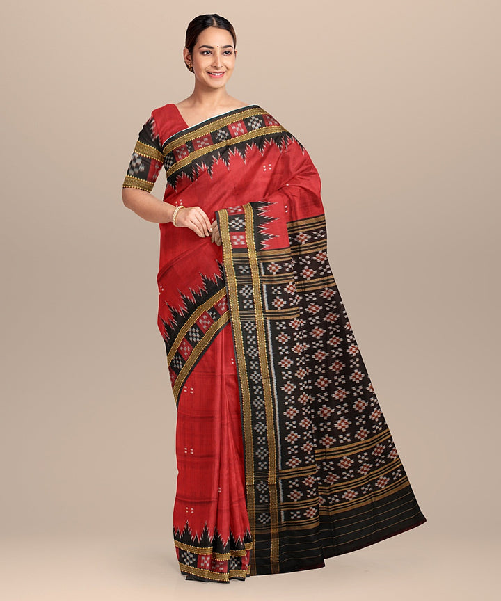 Maroon black handloom khandua silk saree