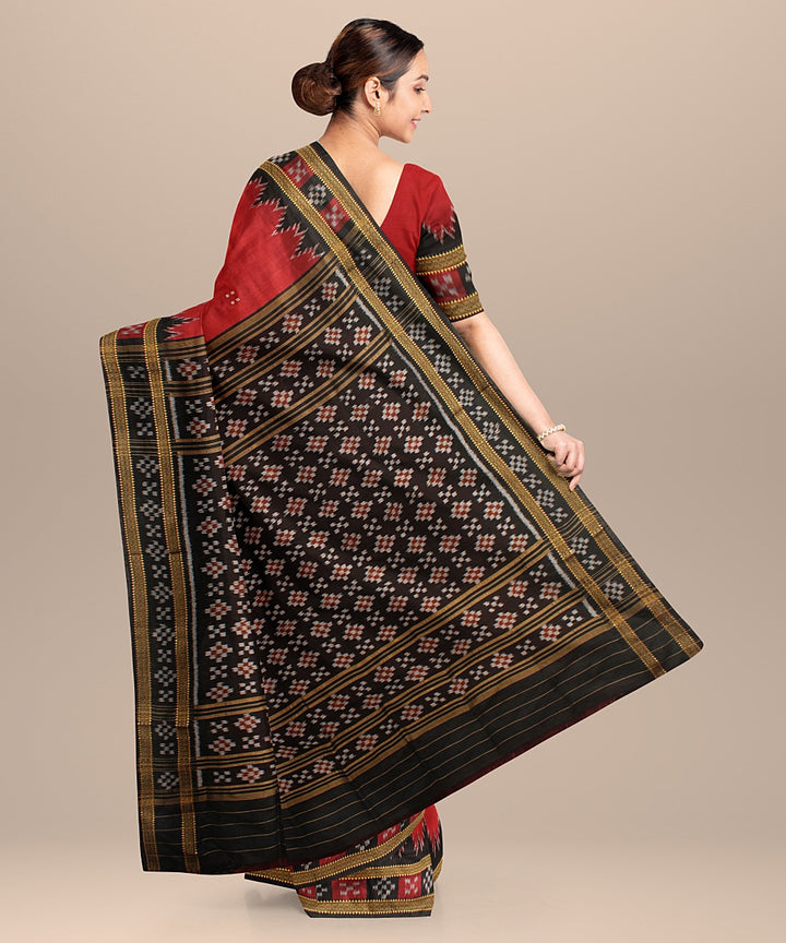 Maroon black handloom khandua silk saree