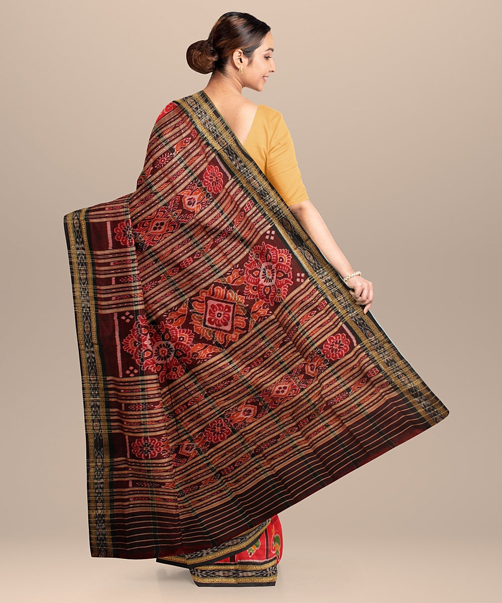 Red black silk handloom khandua saree