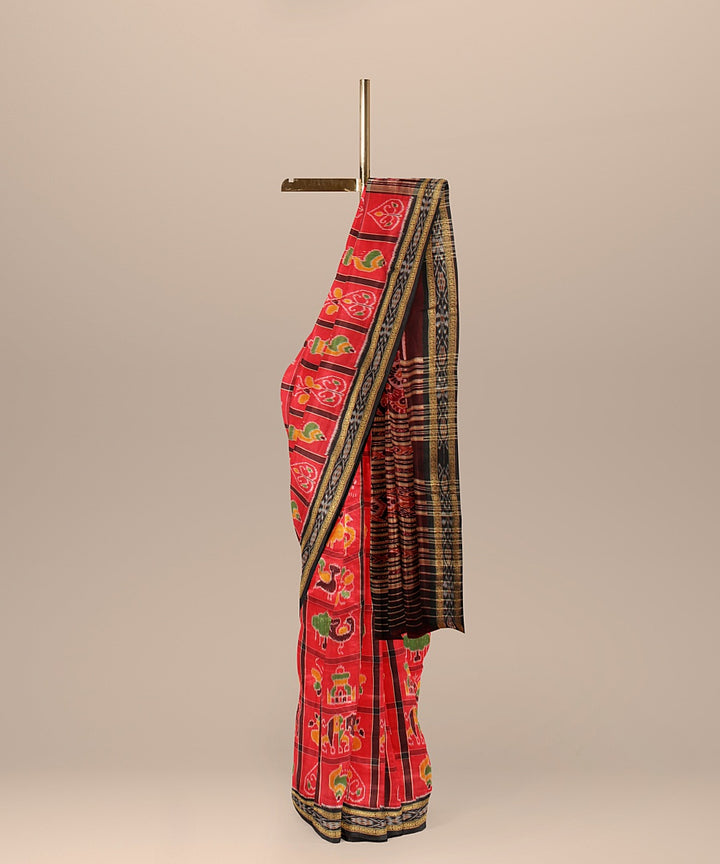 Red black silk handloom khandua saree