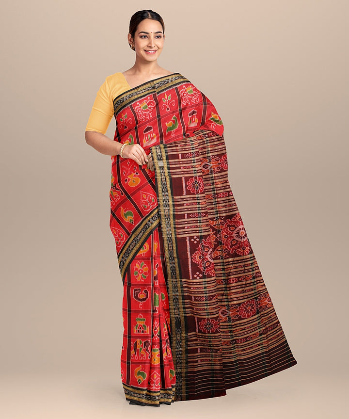 Red black silk handloom khandua saree