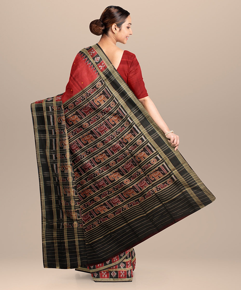 Maroon black khandua handloom silk saree