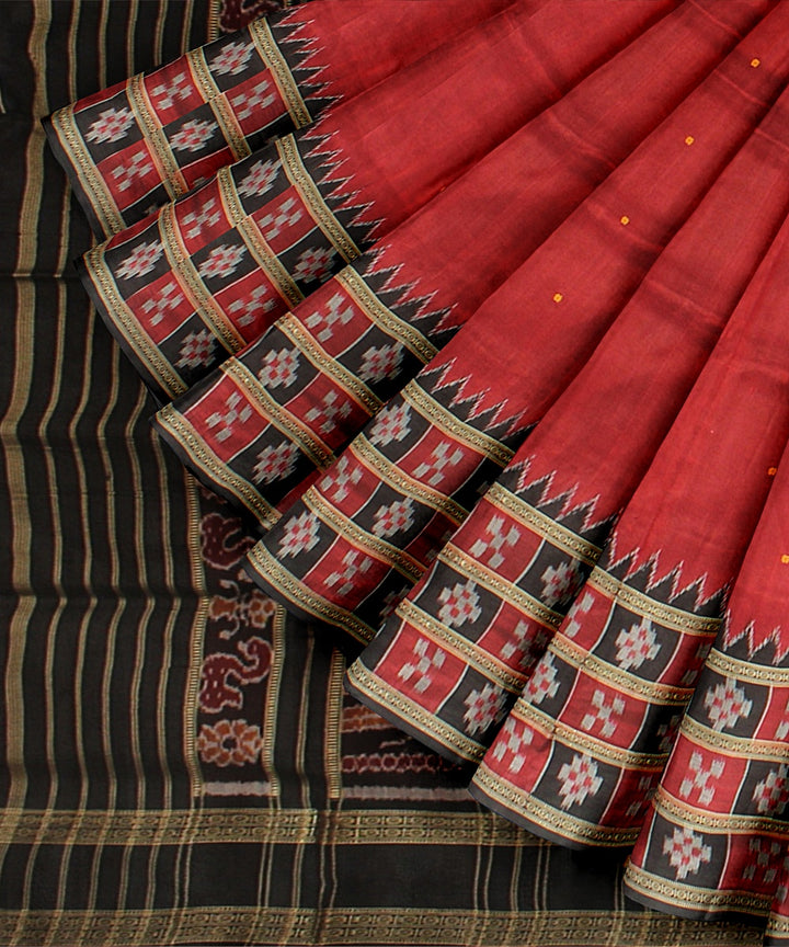 Maroon black khandua handloom silk saree