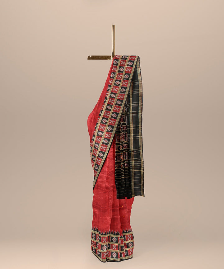 Maroon black khandua handloom silk saree