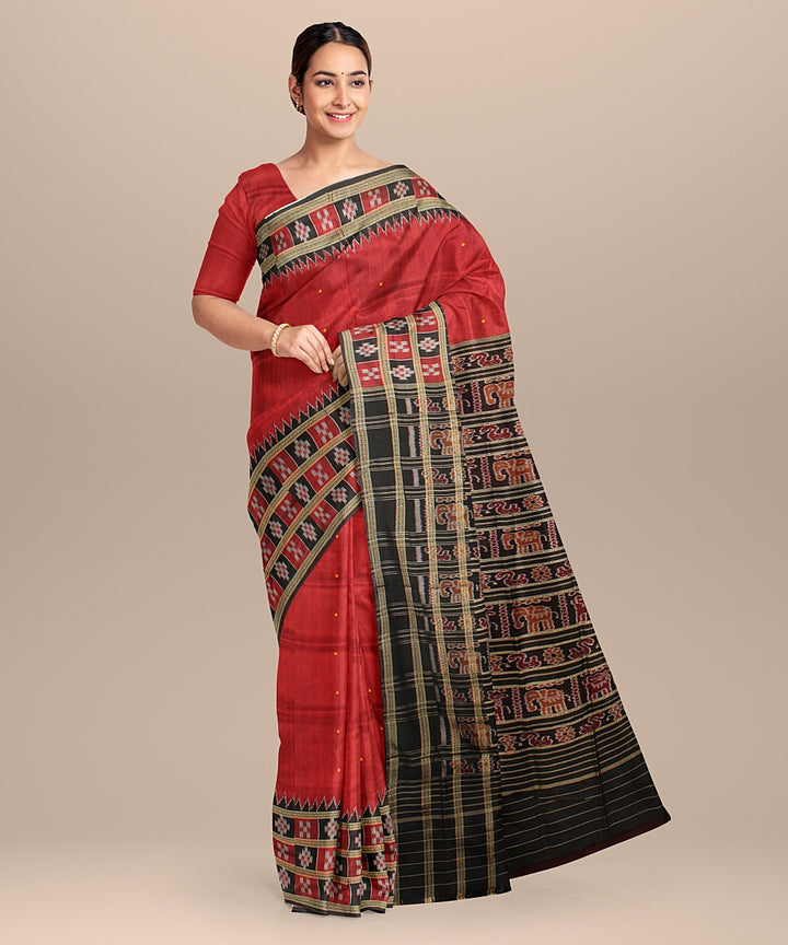 Maroon black khandua handloom silk saree