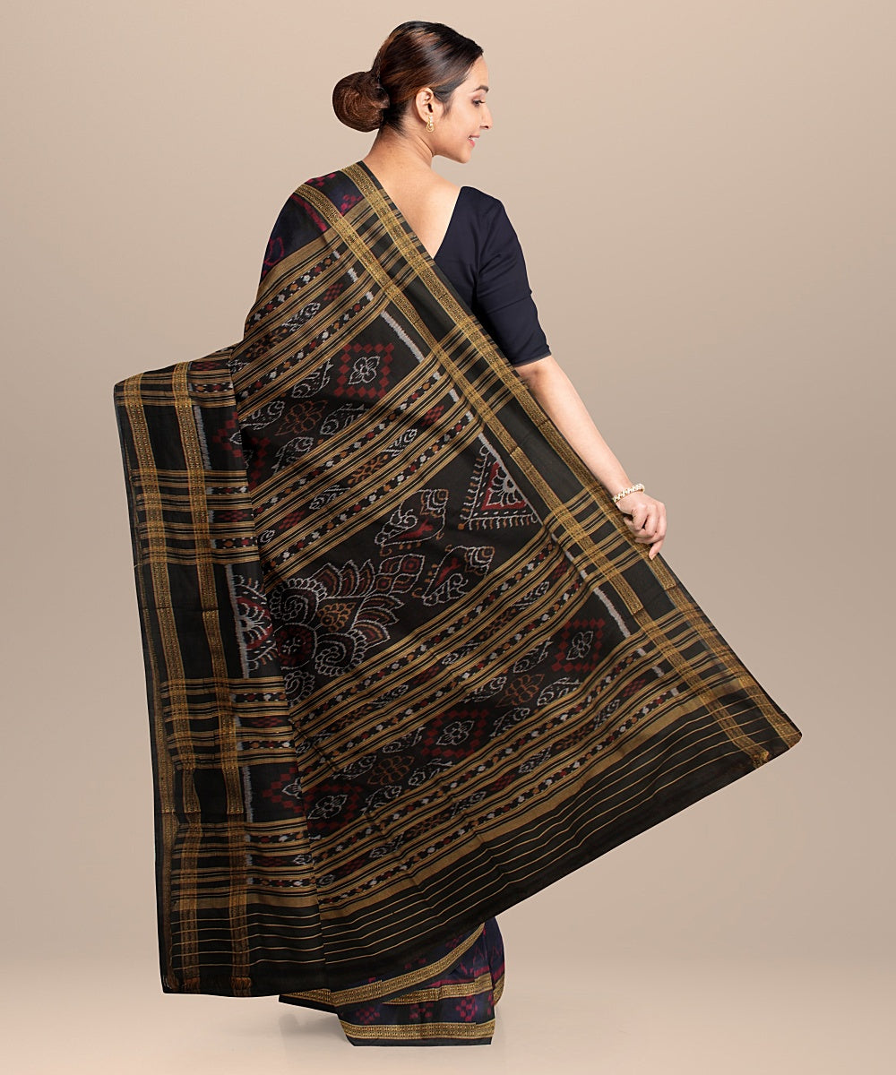 Navy blue black silk handloom khandua saree