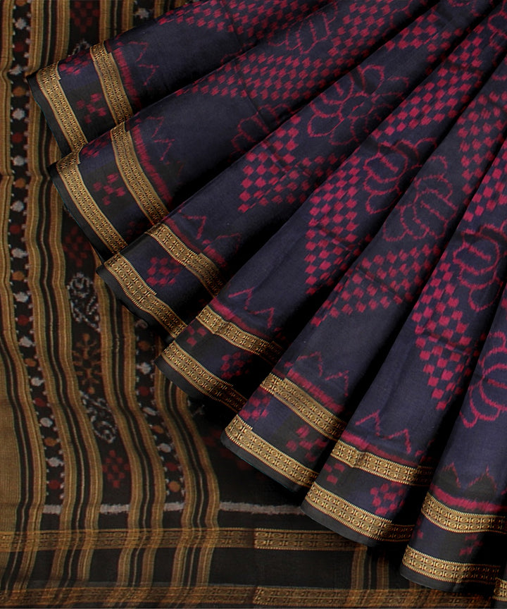 Navy blue black silk handloom khandua saree