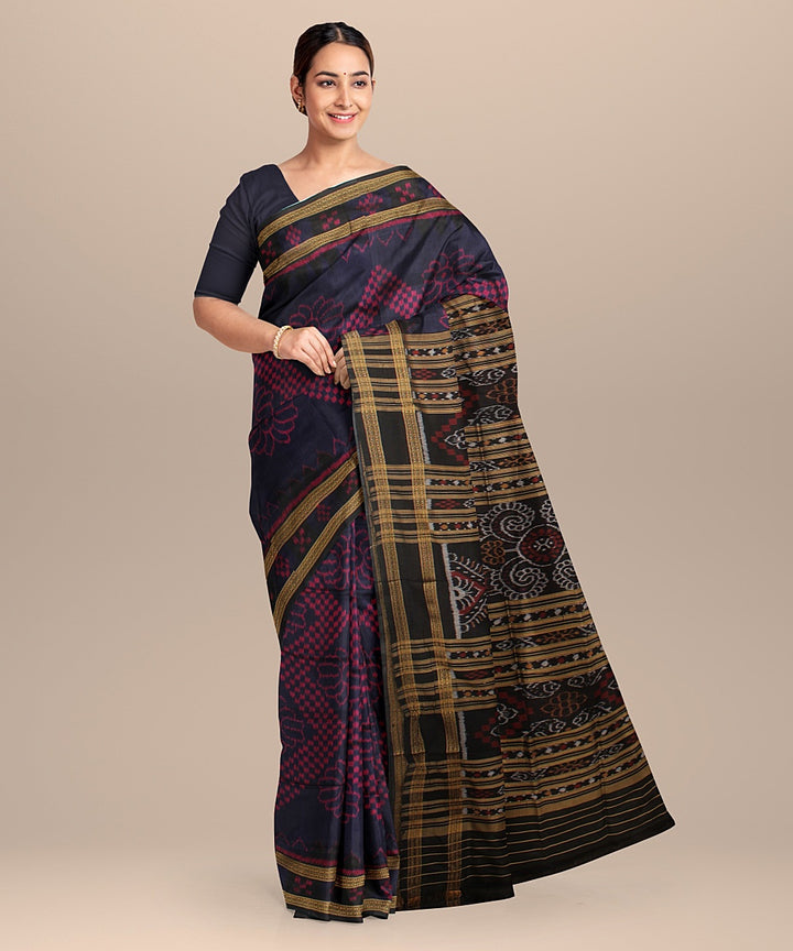 Navy blue black silk handloom khandua saree