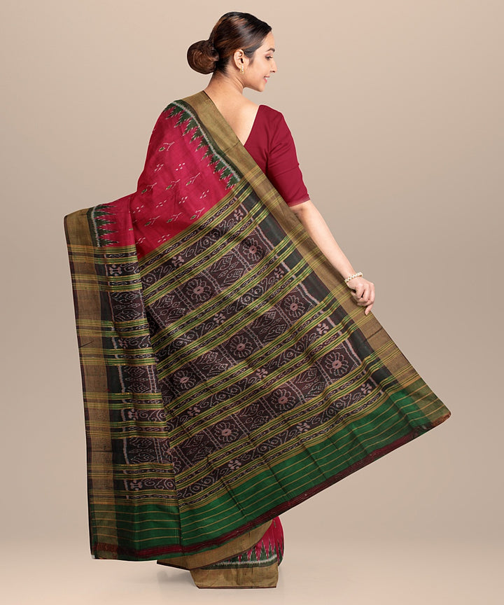 Pink dark green silk handloom khandua saree