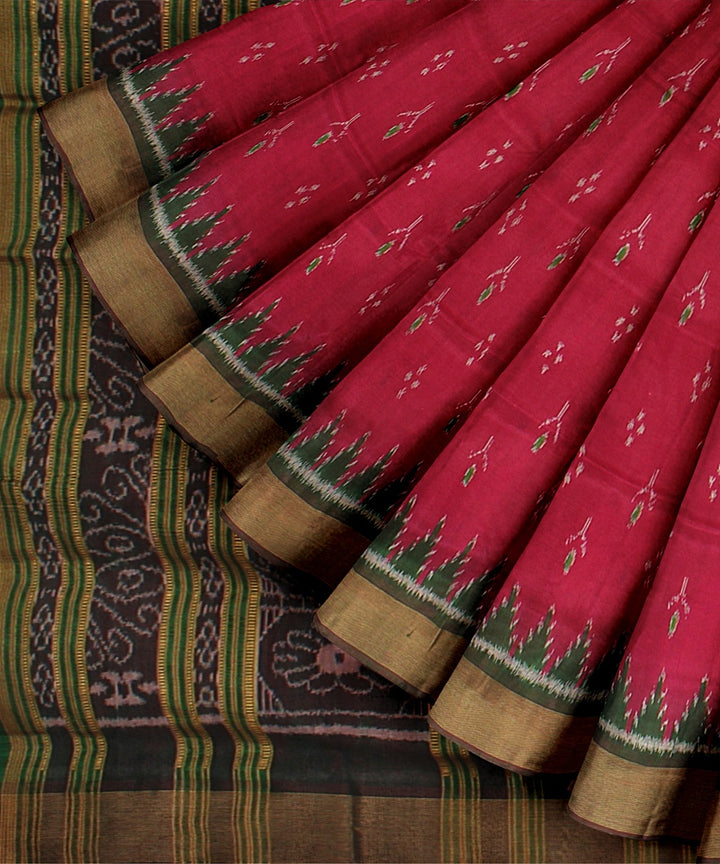 Pink dark green silk handloom khandua saree