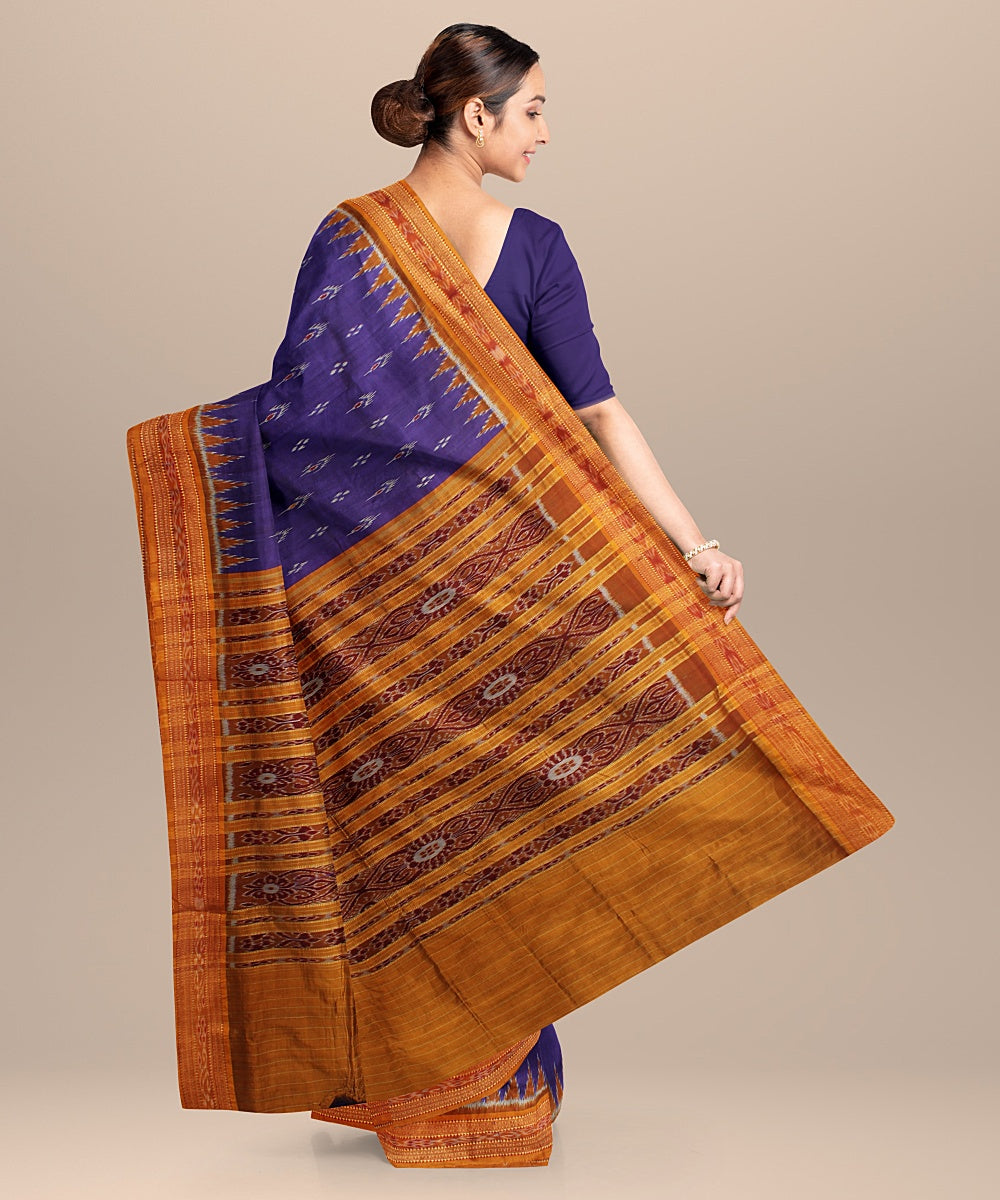 Royal blue mustard silk handloom khandua saree