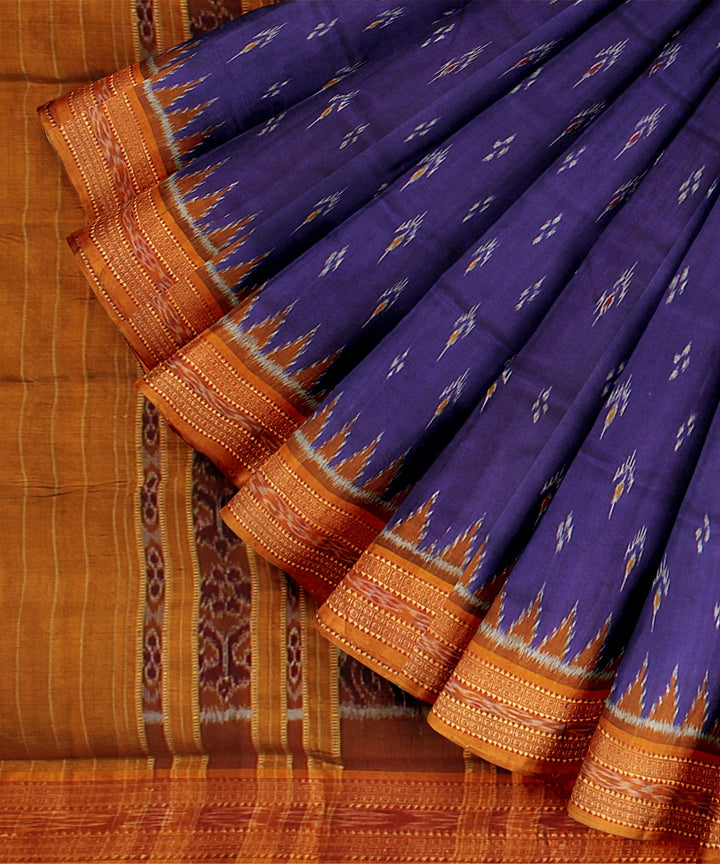 Royal blue mustard silk handloom khandua saree