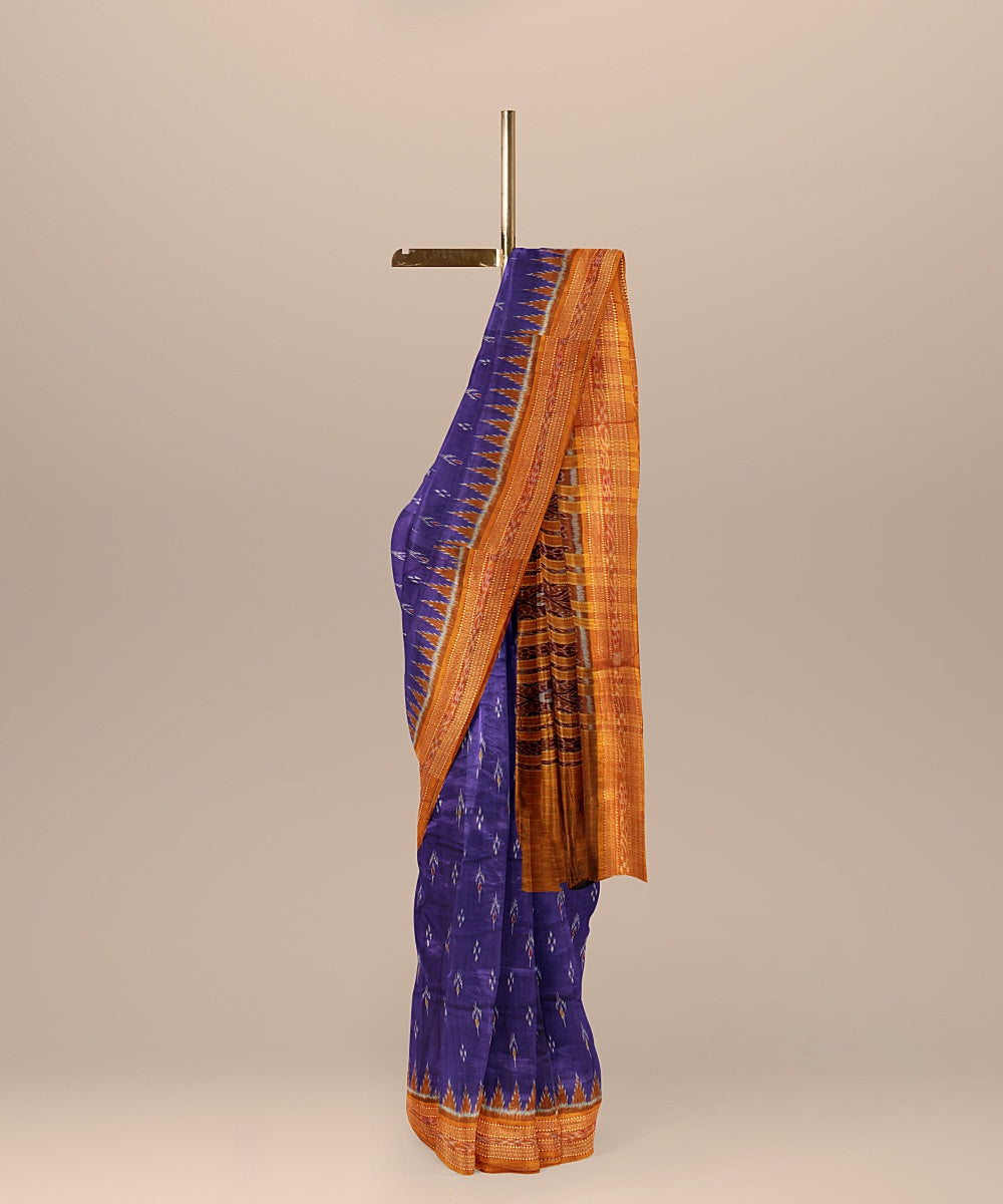 Royal blue mustard silk handloom khandua saree