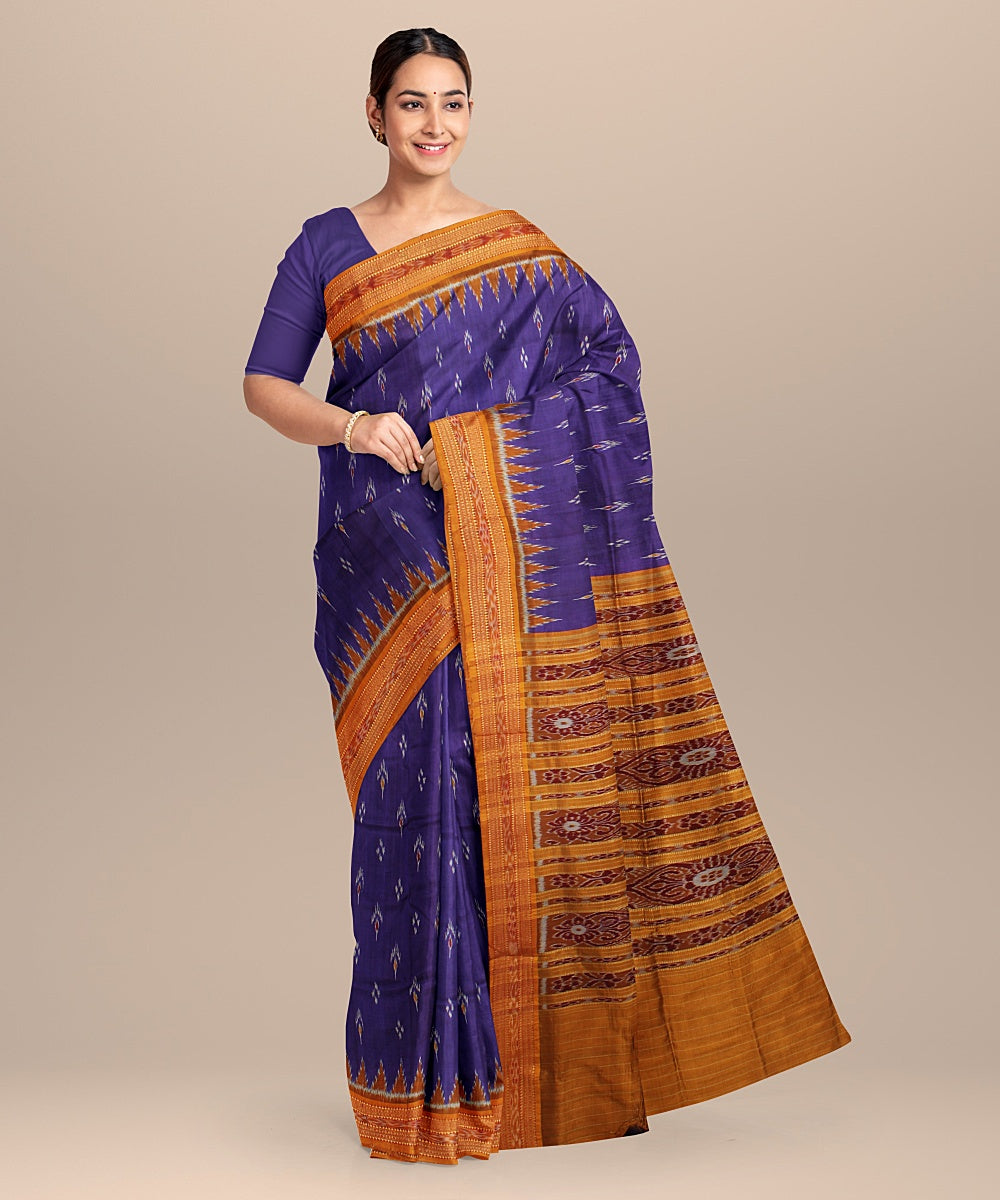 Royal blue mustard silk handloom khandua saree