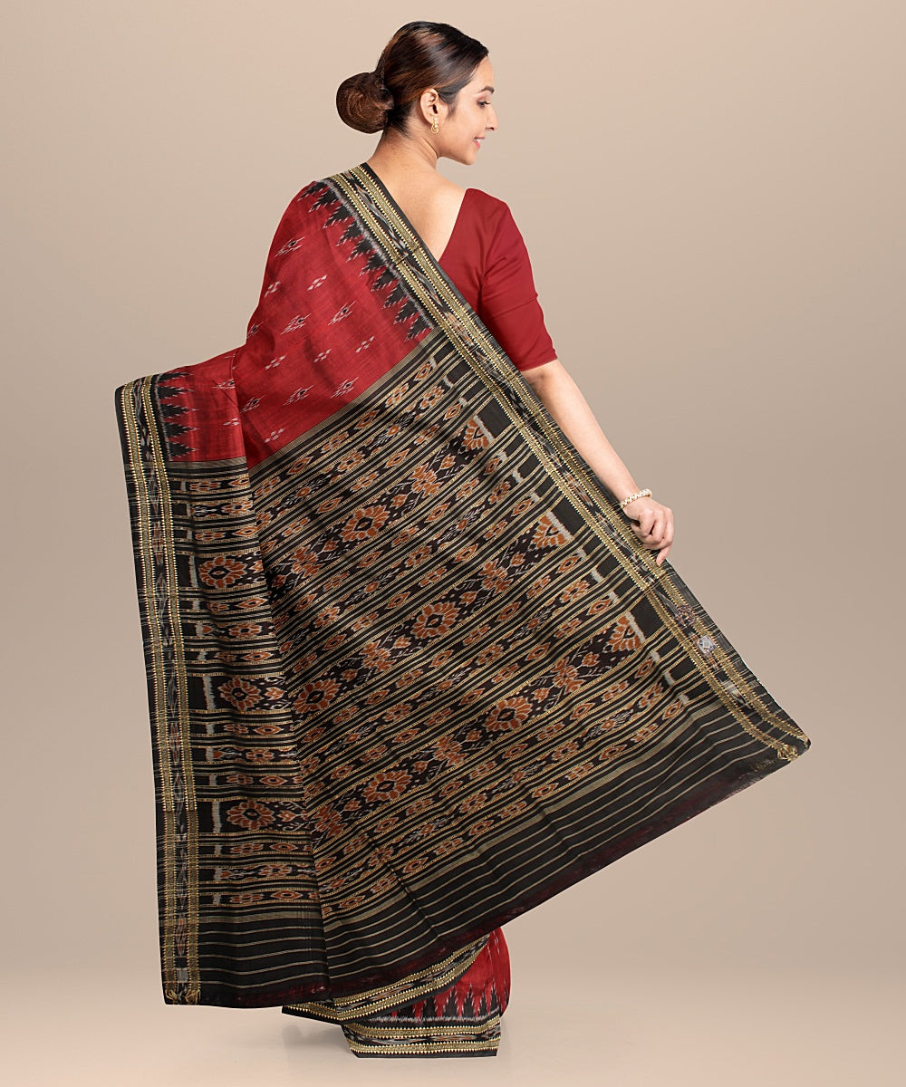 Maroon black silk handloom khandua saree