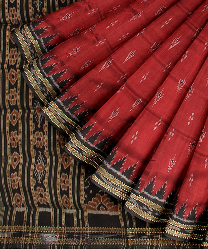 Maroon black silk handloom khandua saree