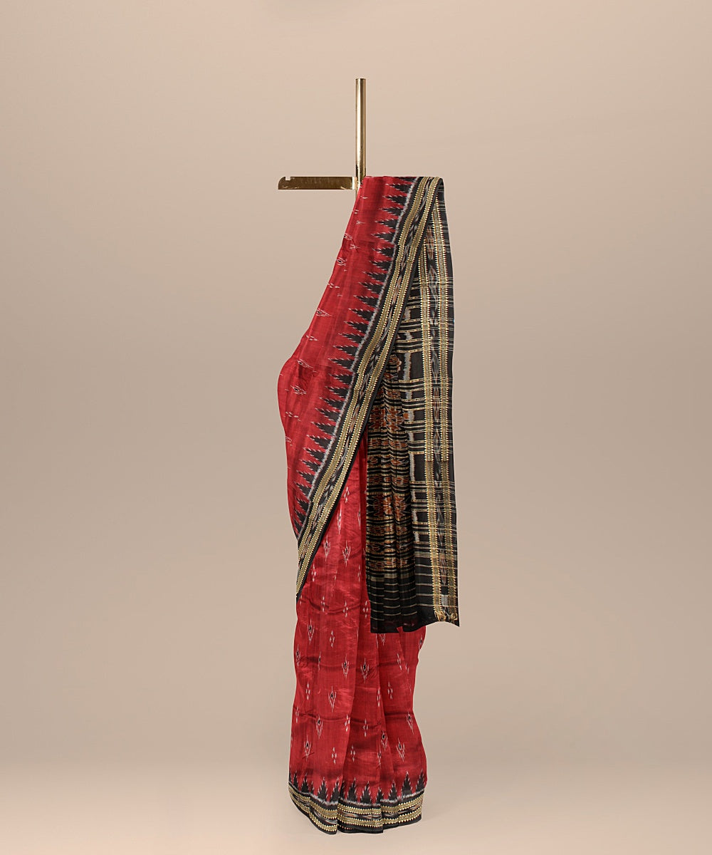 Maroon black silk handloom khandua saree