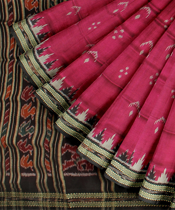 Pink green silk handloom khandua saree