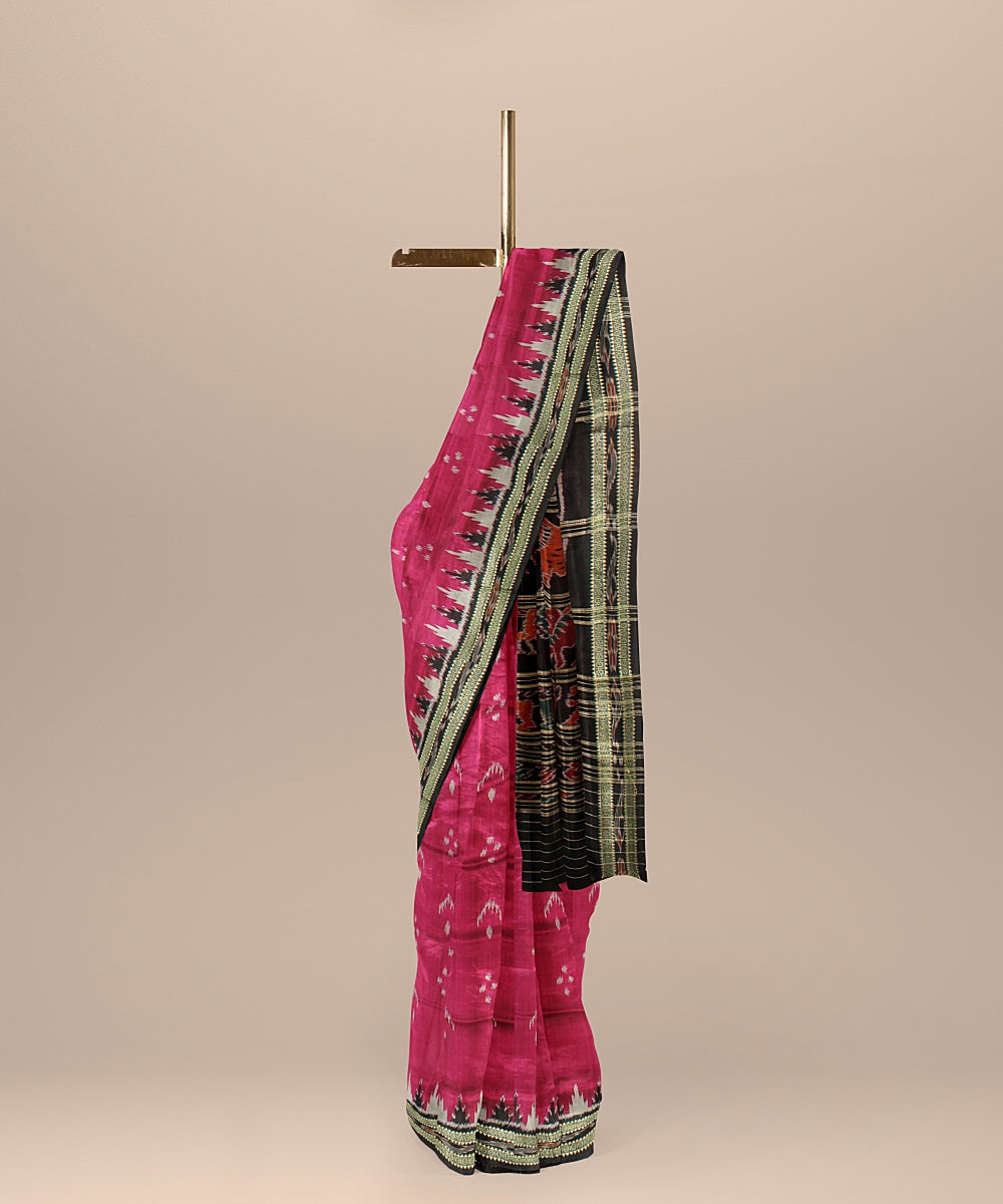 Pink green silk handloom khandua saree