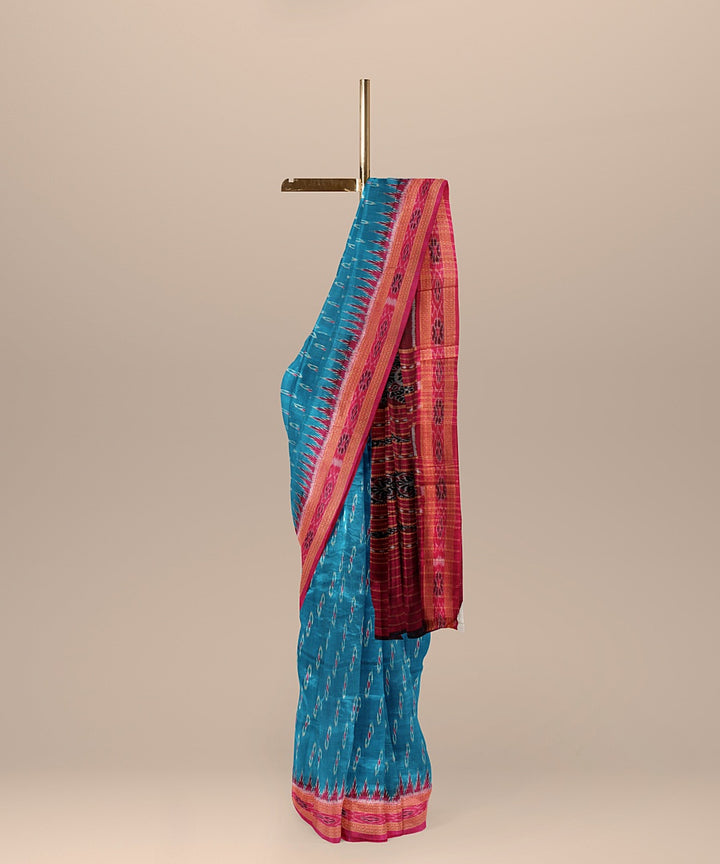 Cyan blue maroon silk handloom khandua saree