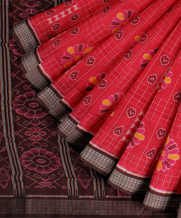 Dark pink coffee brown silk handloom sambalpuri saree