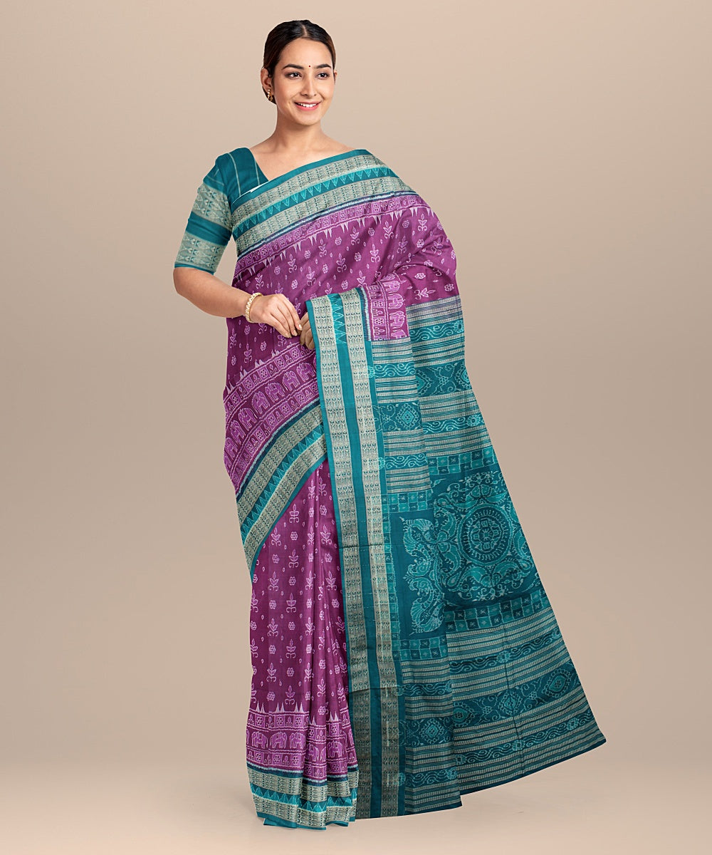 Purple green silk handloom sambalpuri saree