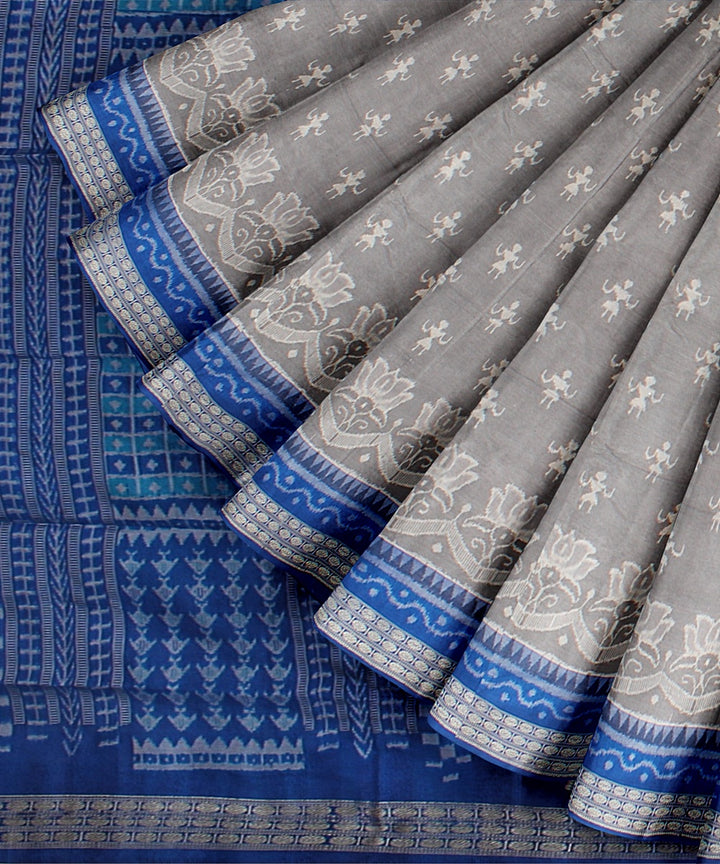 Grey denim blue silk handloom sambalpuri saree